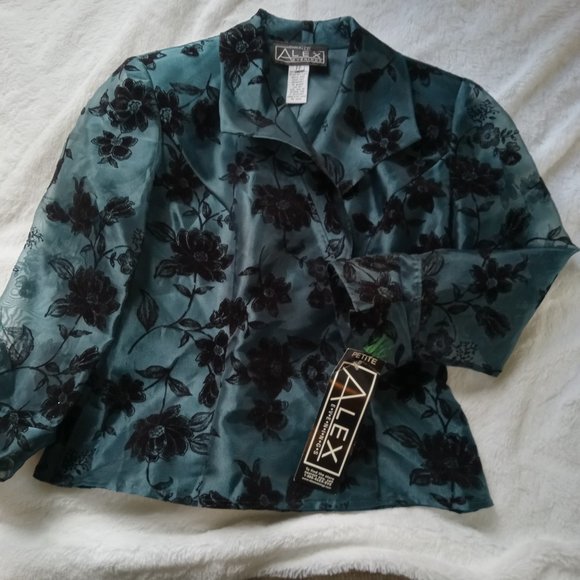 💥Price Drop NWT Alex Evenings Petite PP Green Flowered Button Down Formal Shirt - Picture 1 of 6